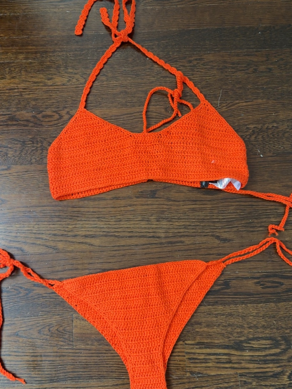 PrettyLittleThing Orange Crochet Tie Bikini